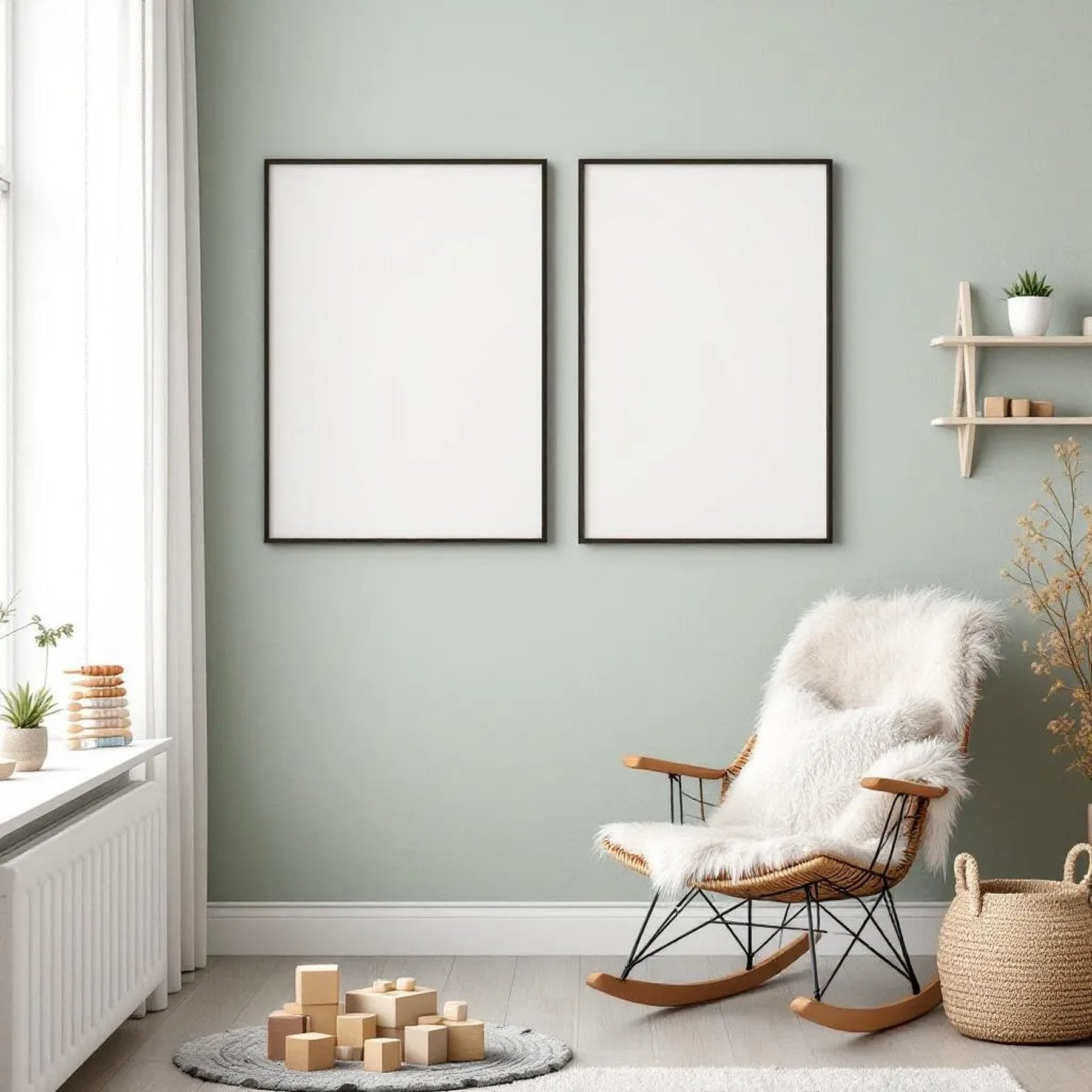 Nursery Styled Room Mockup — Plain Square Frame Portrait 2:3 — Elevated Angled View — #04665 | MockupBulk