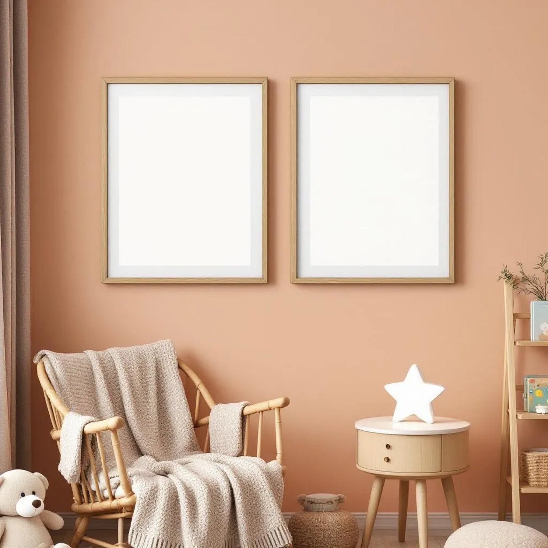 Nursery Lifestyle Frame Mockup — Plain Square Frame Portrait 2:3 — Elevated Angled View — #04668 | MockupBulk