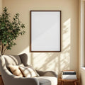 Reading Nook Wall Art Mockup — Plain Square Frame Portrait 2:3 — Elevated Angled View — #04789 | MockupBulk