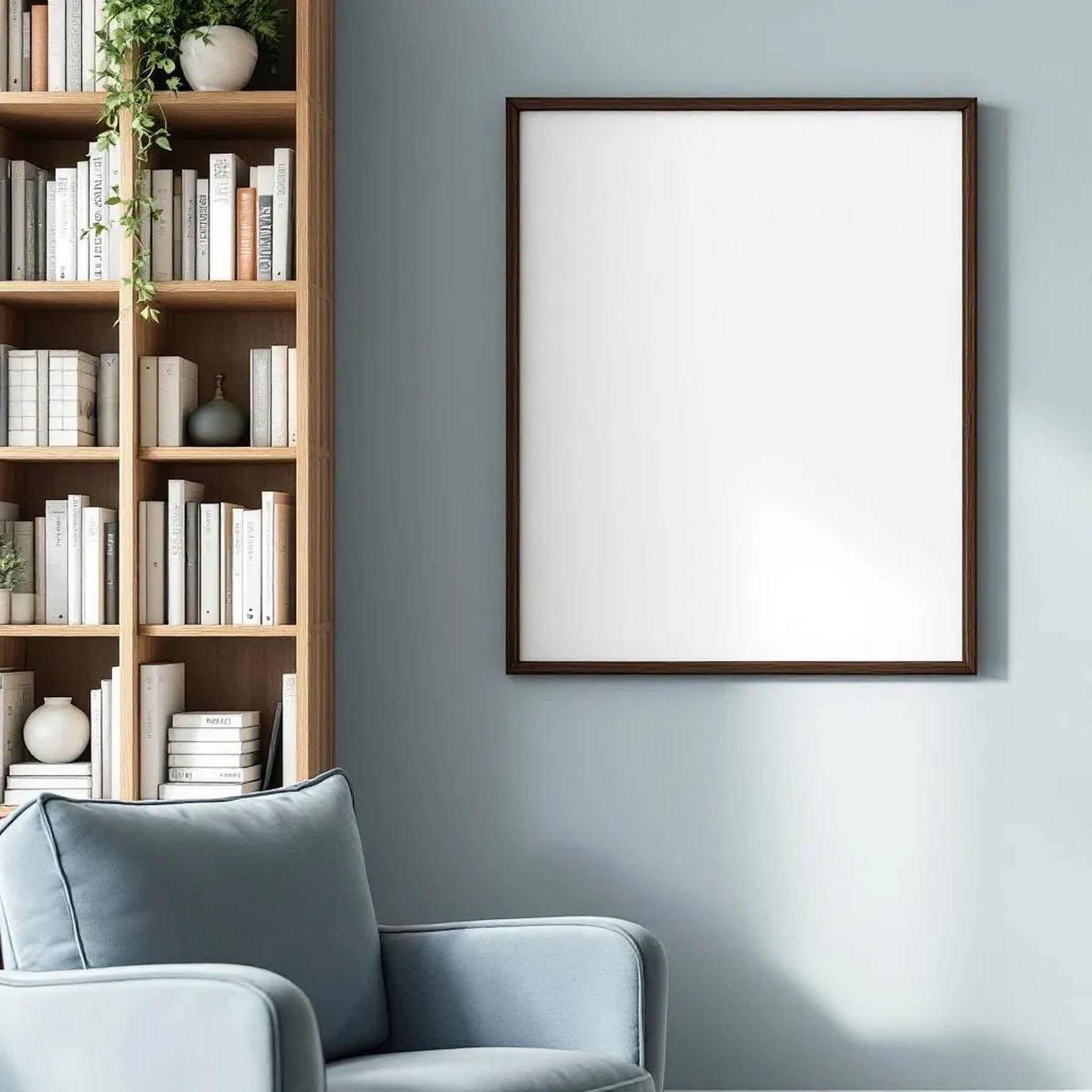 Reading Nook Editorial Room Mockup — Plain Square Frame Portrait 2:3 — Elevated Angled View — #04793 | MockupBulk