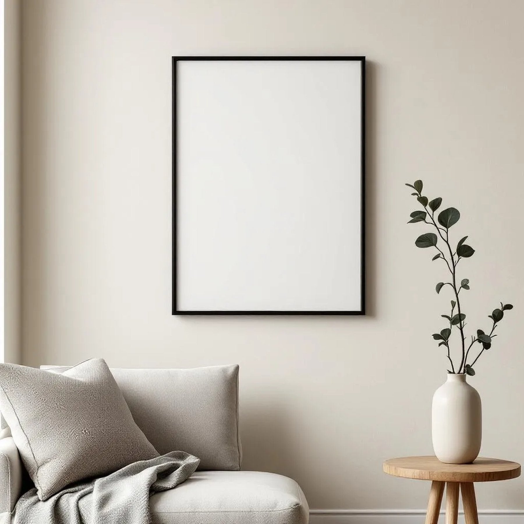 Scandinavian Wall Art Mockup — Plain Square Frame Portrait 2:3 — Elevated Angled View — #04489 | MockupBulk