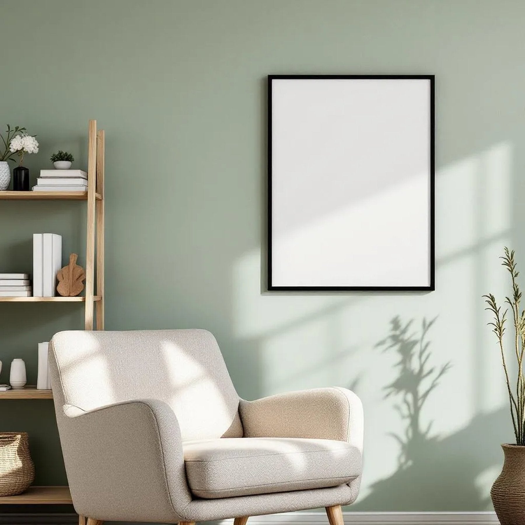 Scandinavian Premium Interior Mockup — Plain Square Frame Portrait 2:3 — Elevated Angled View — #04490 | MockupBulk