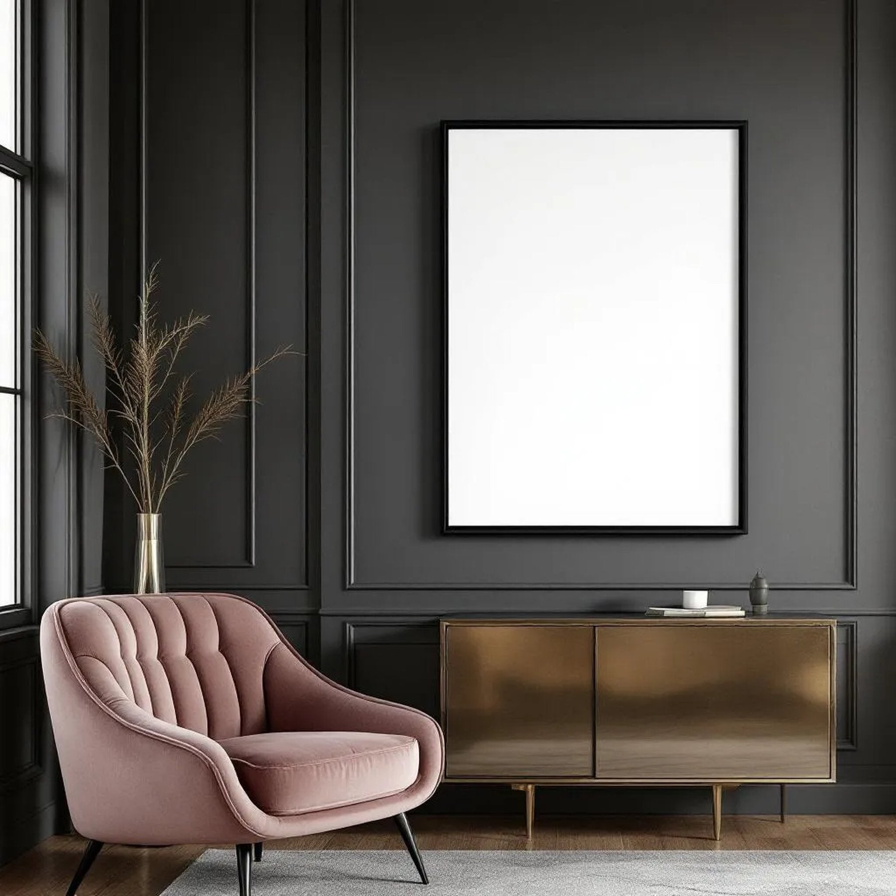 Art Deco Interior Frame Mockup — Plain Square Frame Portrait 5:7 — Corner Perspective View — #04594 | MockupBulk