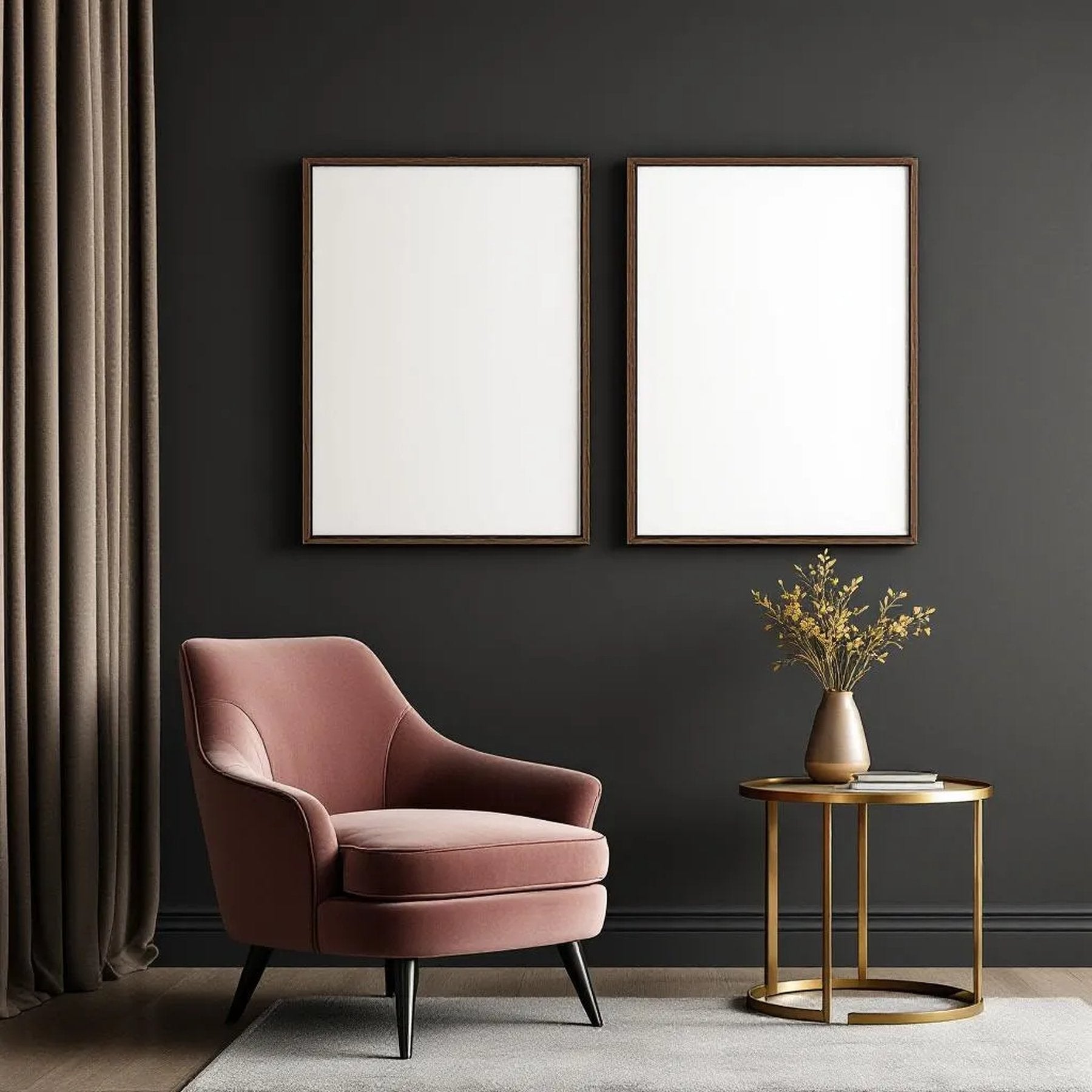 Art Deco Interior Frame Mockup — Plain Square Frame Portrait 5:7 — Corner Perspective View — #04597 | MockupBulk