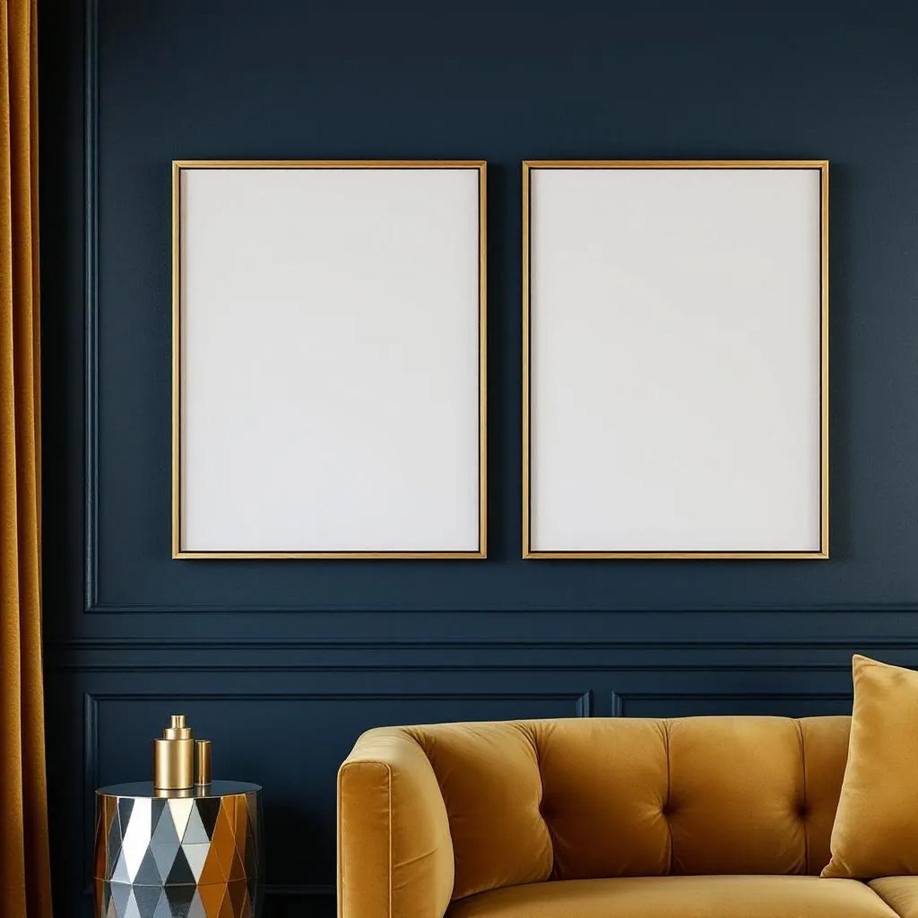Art Deco High-Res Frame Mockup — Plain Square Frame A-Series (A4 / A3) — Corner Perspective View — #04598 | MockupBulk