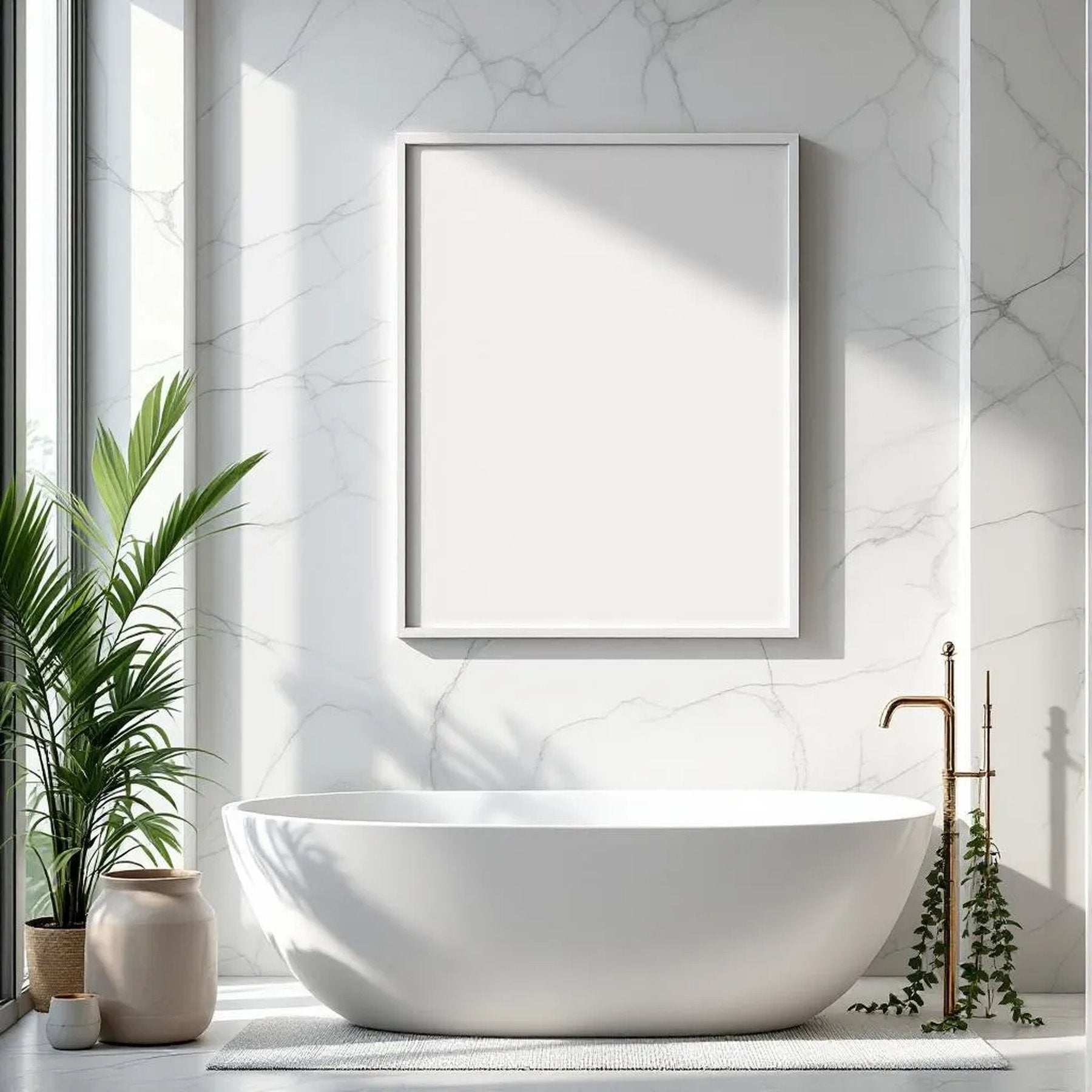 Spa Bathroom Wall Art Mockup — Plain Square Frame Portrait 5:7 — Corner Perspective View — #04819 | MockupBulk