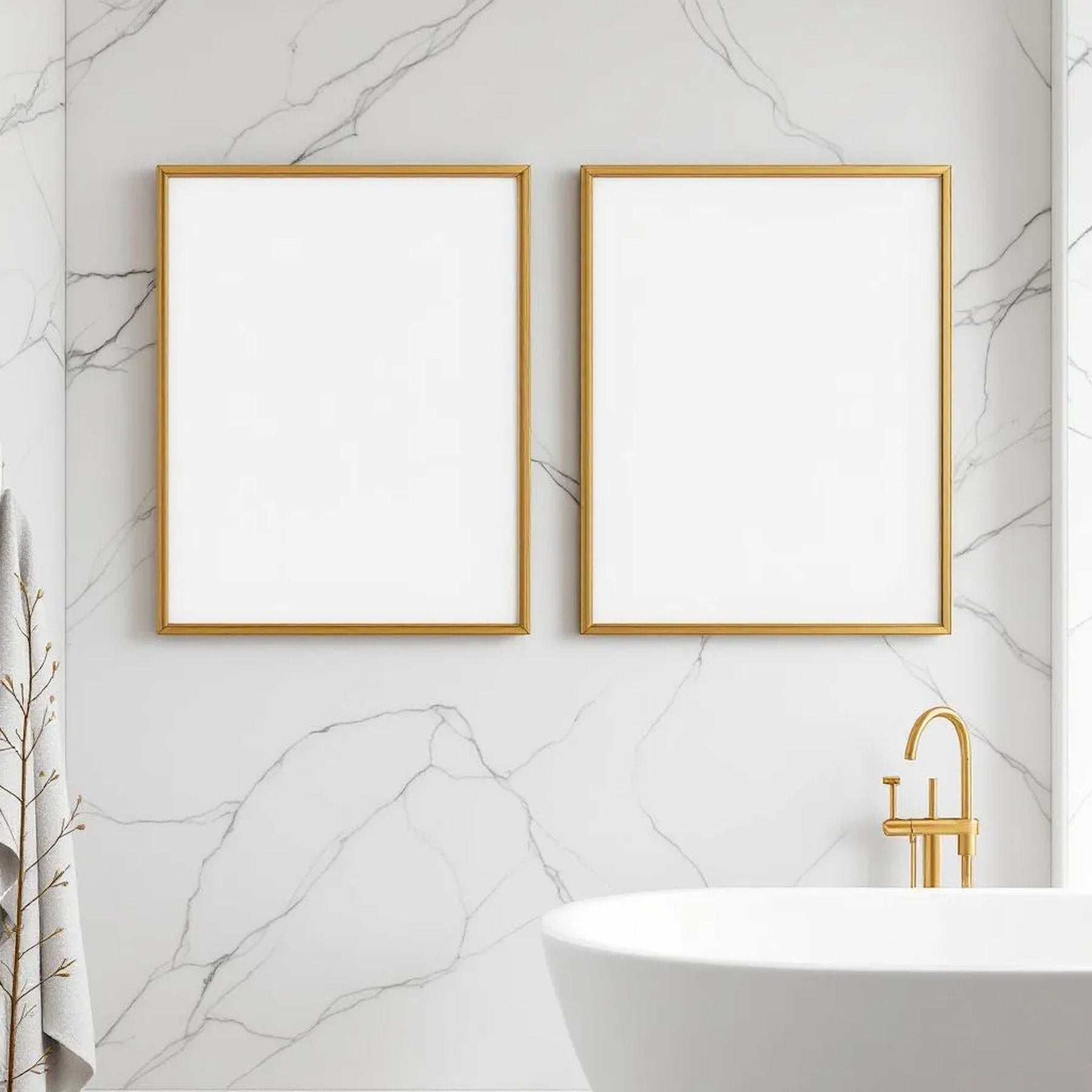 Spa Bathroom Professional Frame Mockup — Plain Square Frame Portrait 4:5 — Corner Perspective View — #04822 | MockupBulk