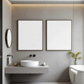Spa Bathroom Frame Display Mockup — Plain Square Frame Portrait 2:3 — Corner Perspective View — #04823 | MockupBulk