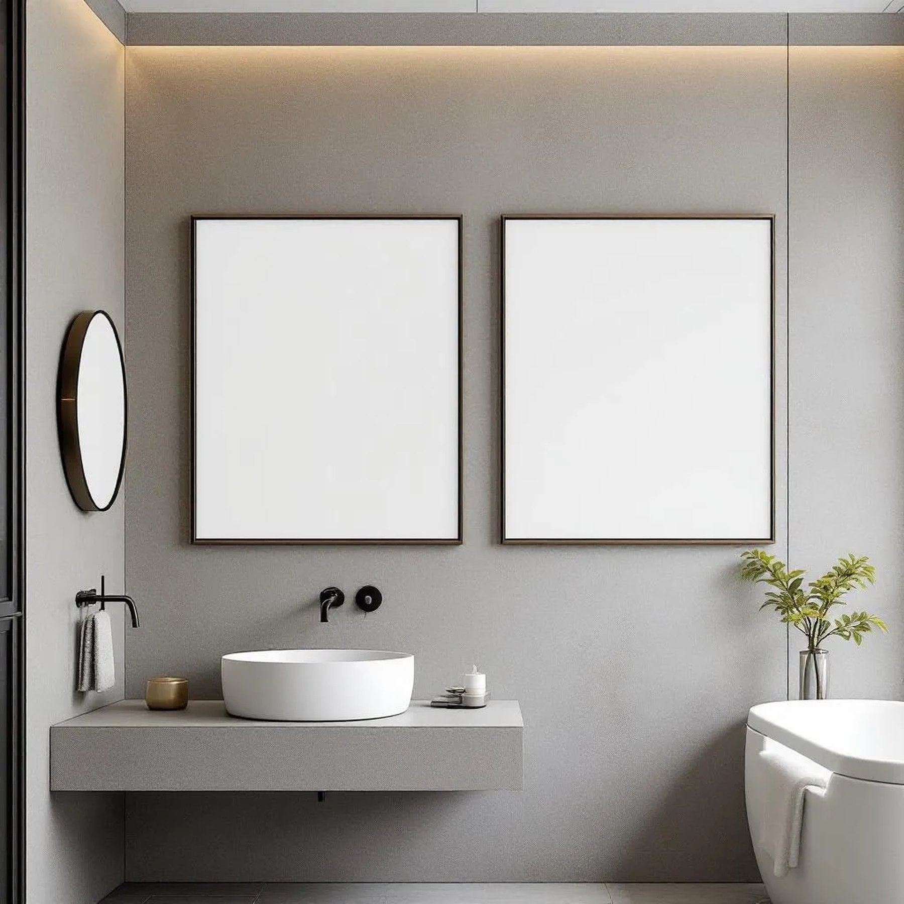 Spa Bathroom Frame Display Mockup — Plain Square Frame Portrait 2:3 — Corner Perspective View — #04823 | MockupBulk