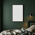 Dark Bedroom Lifestyle Frame Mockup — Plain Square Frame Portrait 2:3 — Corner Perspective View — #04569 | MockupBulk