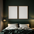 Dark Bedroom Editorial Room Mockup — Plain Square Frame Portrait 2:3 — Corner Perspective View — #04572 | MockupBulk