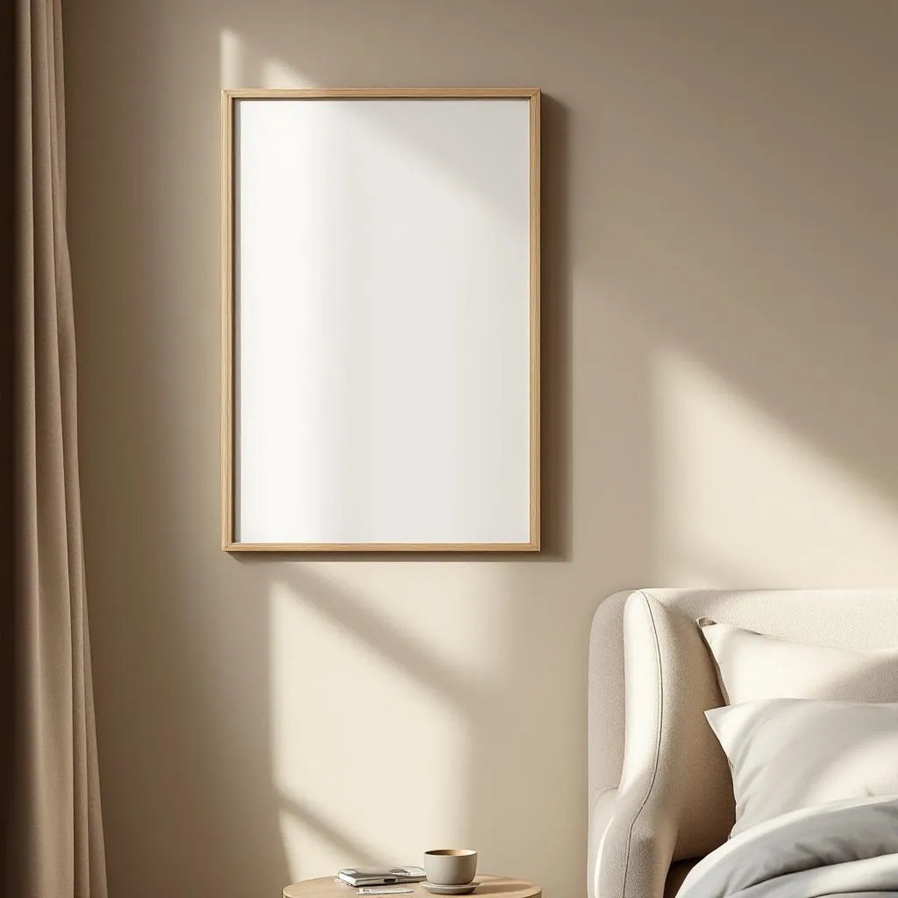 White Bedroom High-Res Frame Mockup — Plain Square Frame Portrait 2:3 — Corner Perspective View — #04544 | MockupBulk