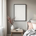 White Bedroom Wall Art Mockup — Plain Square Frame Portrait 2:3 — Corner Perspective View — #04545 | MockupBulk