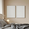 White Bedroom High-Res Frame Mockup — Plain Square Frame Portrait 2:3 — Corner Perspective View — #04547 | MockupBulk