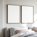 White Bedroom Interior Frame Mockup — Plain Square Frame Portrait 2:3 — Corner Perspective View — #04548 | MockupBulk