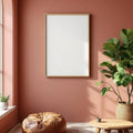 Boho Living Room Premium Interior Mockup — Plain Square Frame Portrait 2:3 — Corner Perspective View — #04920 | MockupBulk