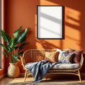 Boho Living Room Professional Frame Mockup — Plain Square Frame Portrait 2:3 — Corner Perspective View — #04921 | MockupBulk