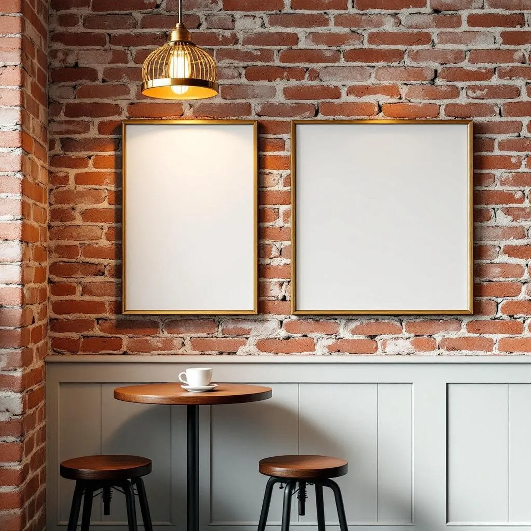 Cafe & Bar Room Scene Mockup — Plain Square Frame Portrait 2:3 — Corner Perspective View — #04846 | MockupBulk