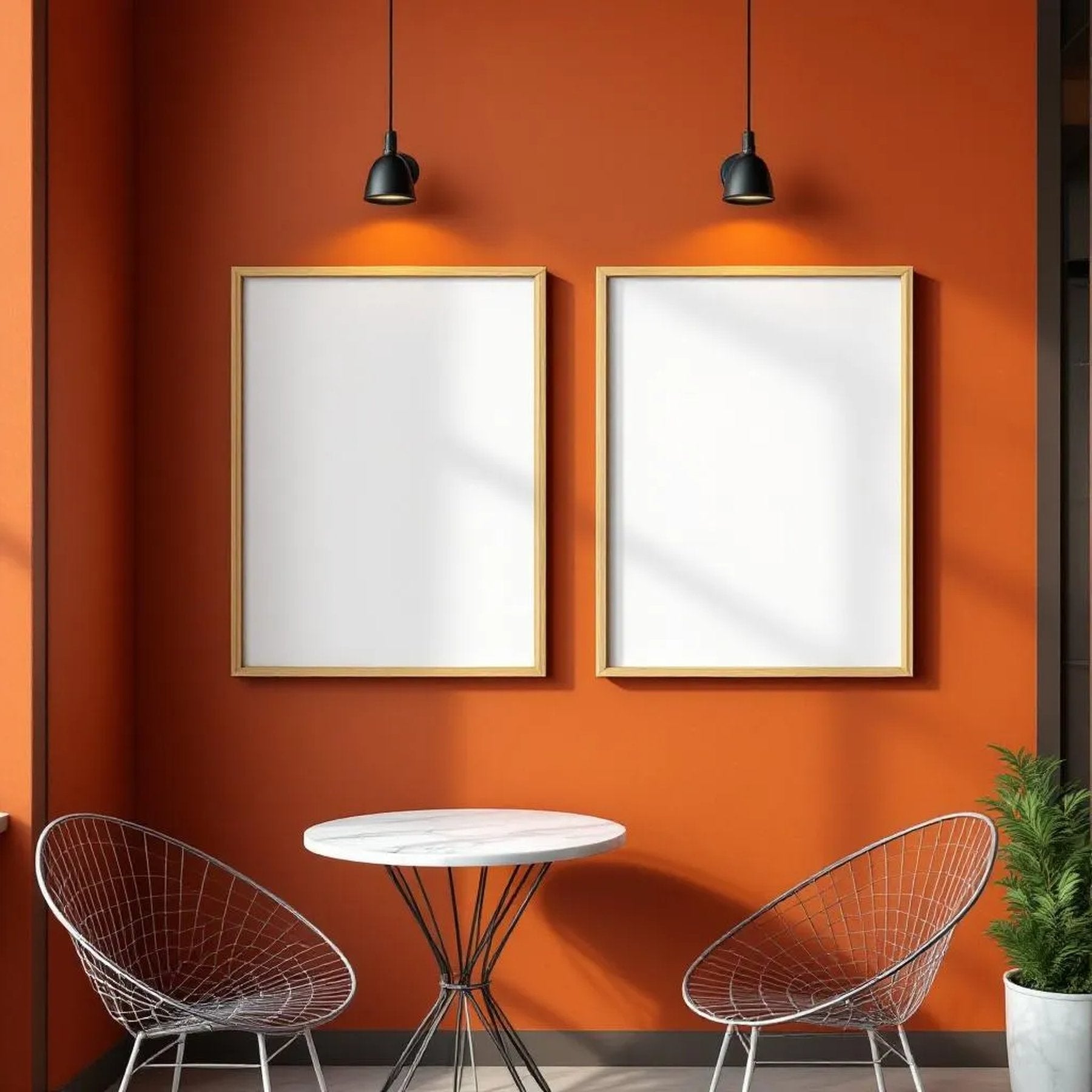 Cafe & Bar Interior Frame Mockup — Plain Square Frame Portrait 2:3 — Corner Perspective View — #04848 | MockupBulk