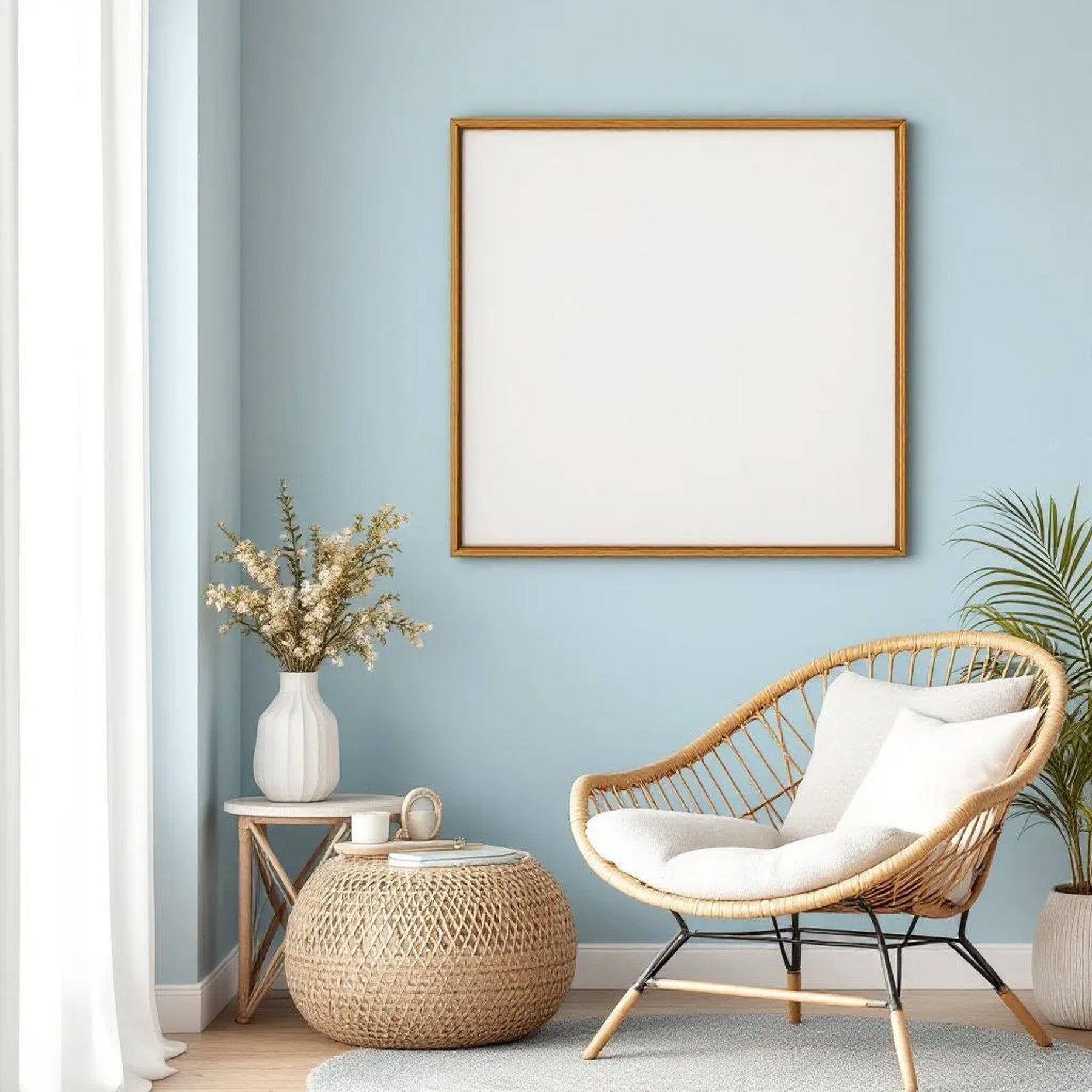 Coastal Premium Interior Mockup — Plain Square Frame Portrait 2:3 — Corner Perspective View — #04646 | MockupBulk