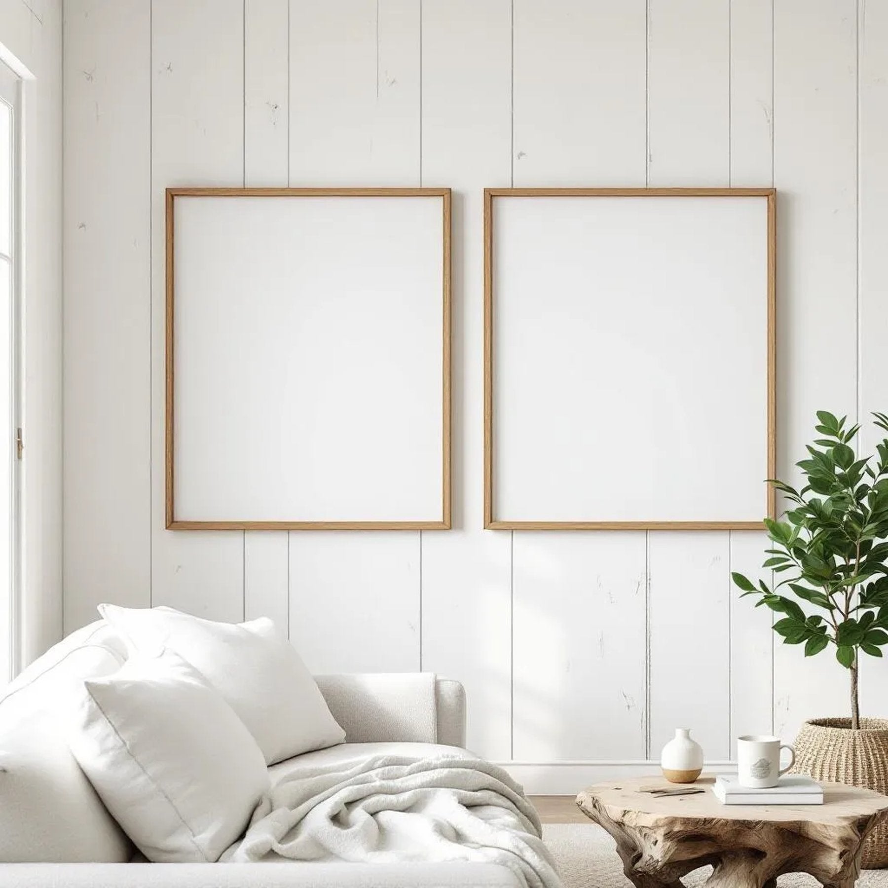 Coastal Interior Frame Mockup — Plain Square Frame Portrait 5:7 — Corner Perspective View — #04648 | MockupBulk