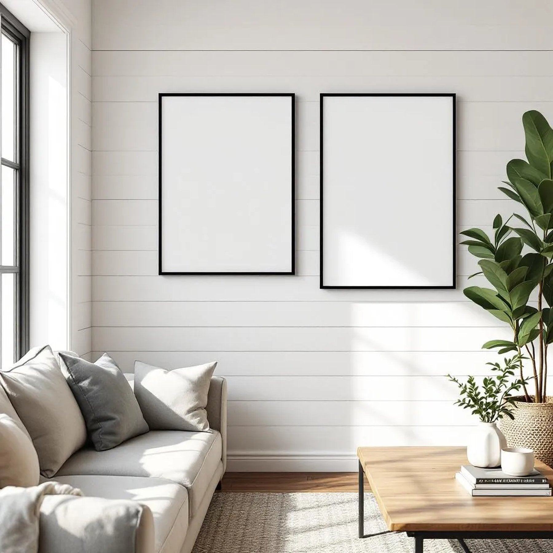 Farmhouse Editorial Room Mockup — Plain Square Frame Landscape 3:4 — Corner Perspective View — #04969 | MockupBulk