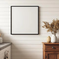 Farmhouse Room Scene Mockup — Plain Square Frame Square 1:1 — Corner Perspective View — #04970 | MockupBulk