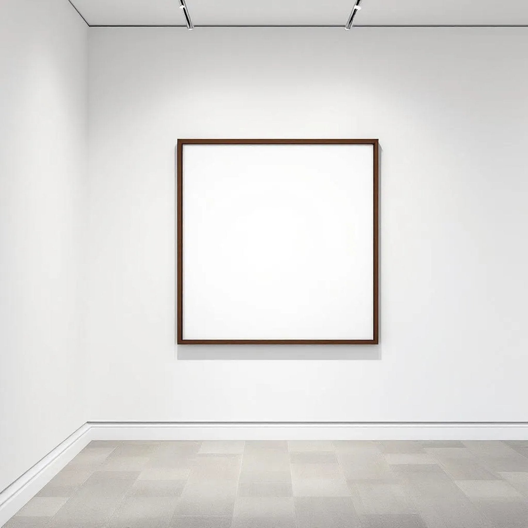White Gallery Wall Editorial Room Mockup — Plain Square Frame Square 1:1 — Corner Perspective View — #04621 | MockupBulk
