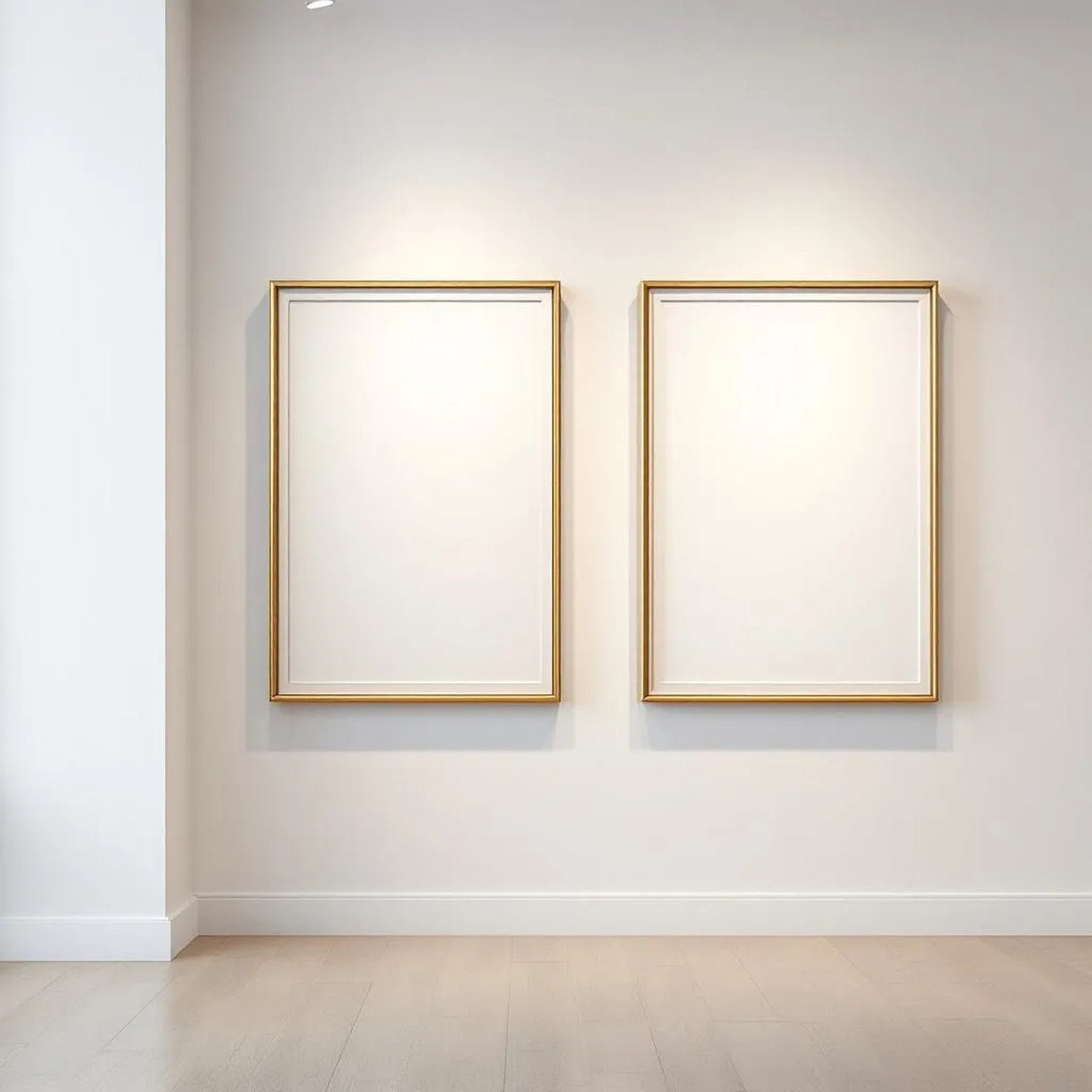 White Gallery Wall Room Scene Mockup — Plain Square Frame Portrait 4:5 — Corner Perspective View — #04622 | MockupBulk