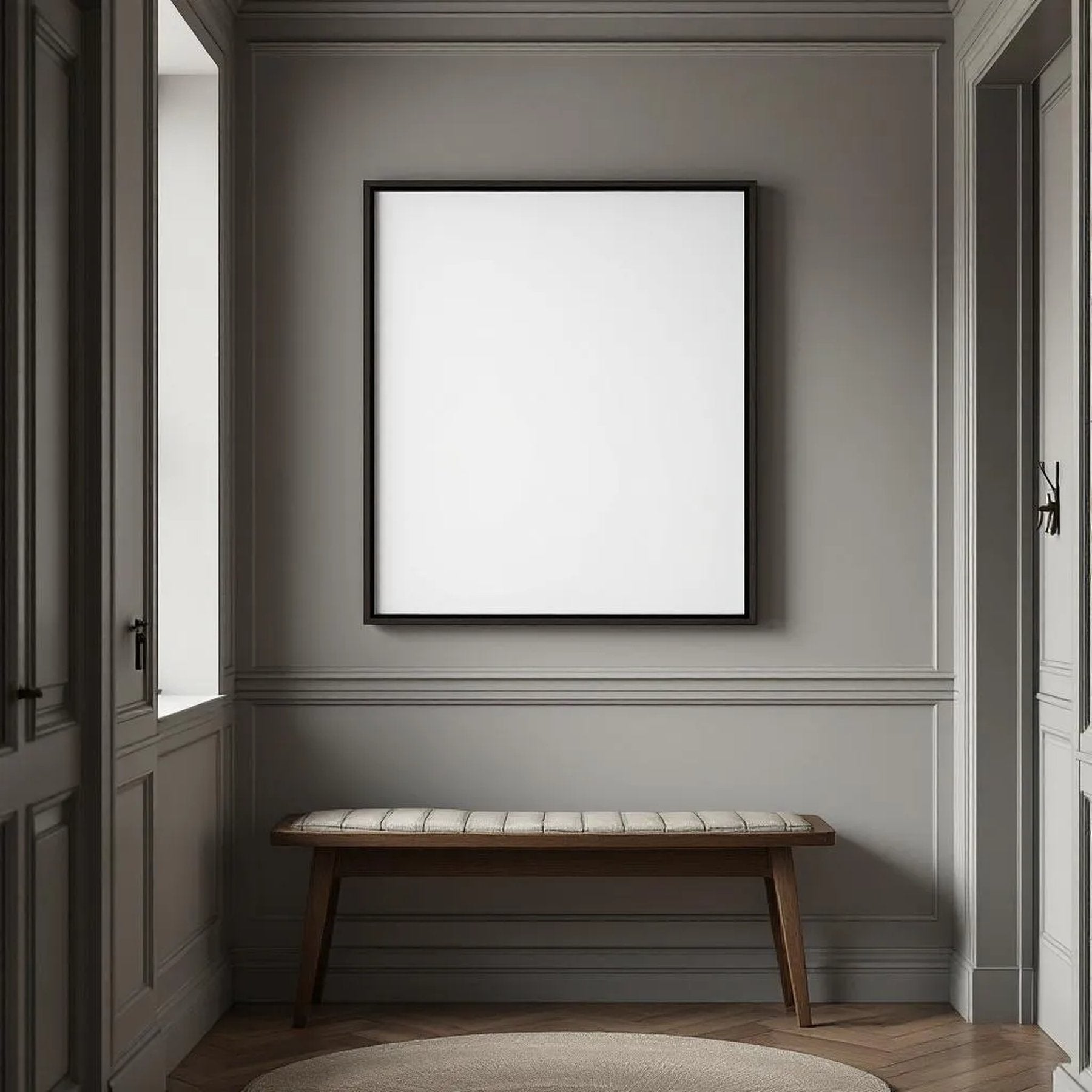 Hallway Frame Display Mockup — Plain Square Frame Portrait 4:5 — Corner Perspective View — #04745 | MockupBulk