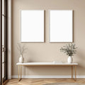 Hallway Wall Art Mockup — Plain Square Frame Portrait 2:3 — Corner Perspective View — #04747 | MockupBulk