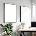 Home Office Styled Room Mockup — Plain Square Frame Portrait 2:3 — Corner Perspective View — #04719 | MockupBulk