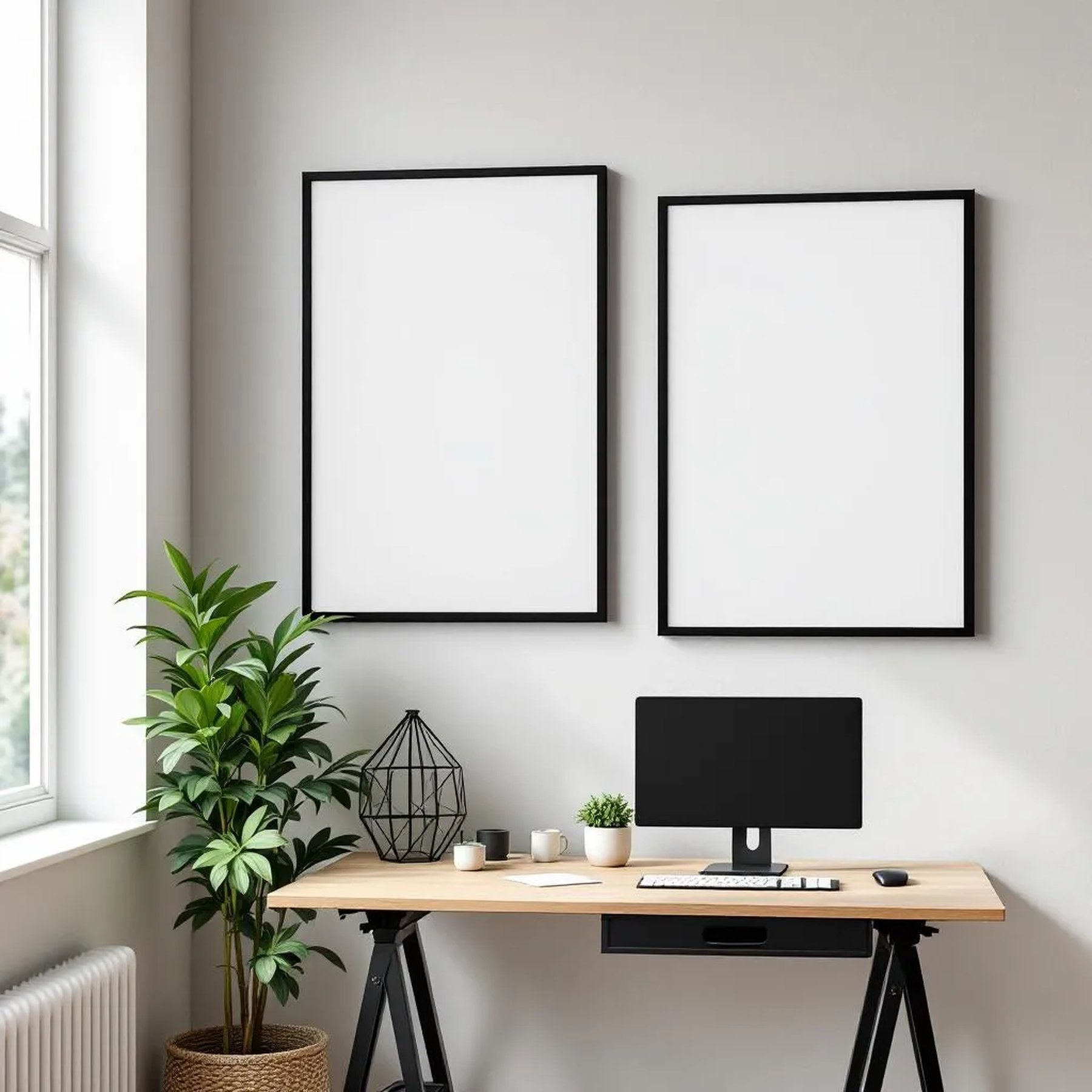 Home Office Premium Interior Mockup — Plain Square Frame Portrait 2:3 — Corner Perspective View — #04722 | MockupBulk