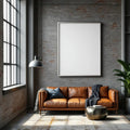 Industrial Loft Styled Room Mockup — Plain Square Frame Portrait 2:3 — Corner Perspective View — #04519 | MockupBulk