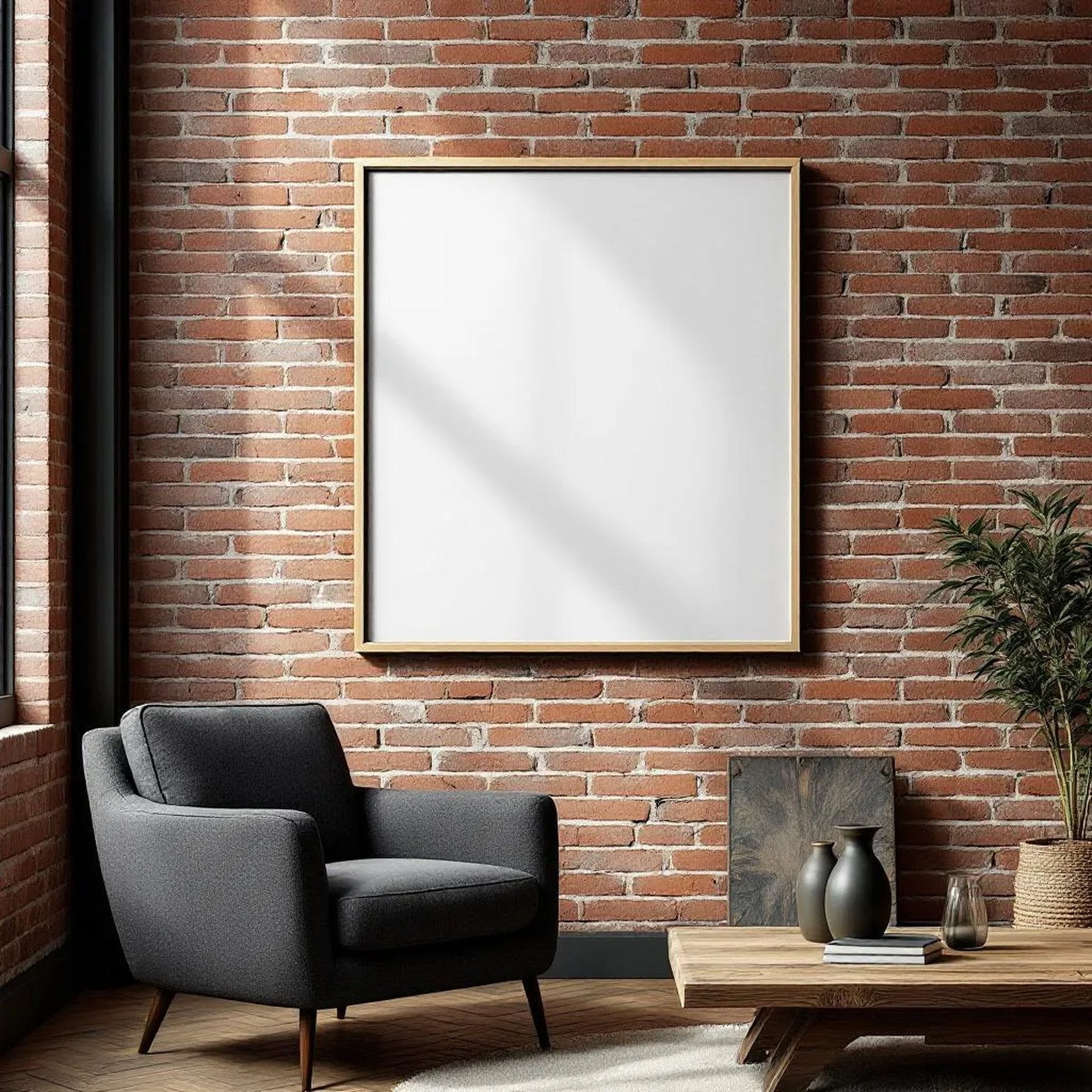 Industrial Loft Professional Frame Mockup — Plain Square Frame Portrait 2:3 — Corner Perspective View — #04520 | MockupBulk