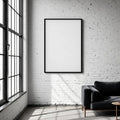 Industrial Loft Styled Room Mockup — Plain Square Frame Portrait 2:3 — Corner Perspective View — #04521 | MockupBulk