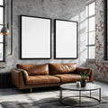 Industrial Loft Wall Art Mockup — Plain Square Frame Portrait 2:3 — Corner Perspective View — #04522 | MockupBulk
