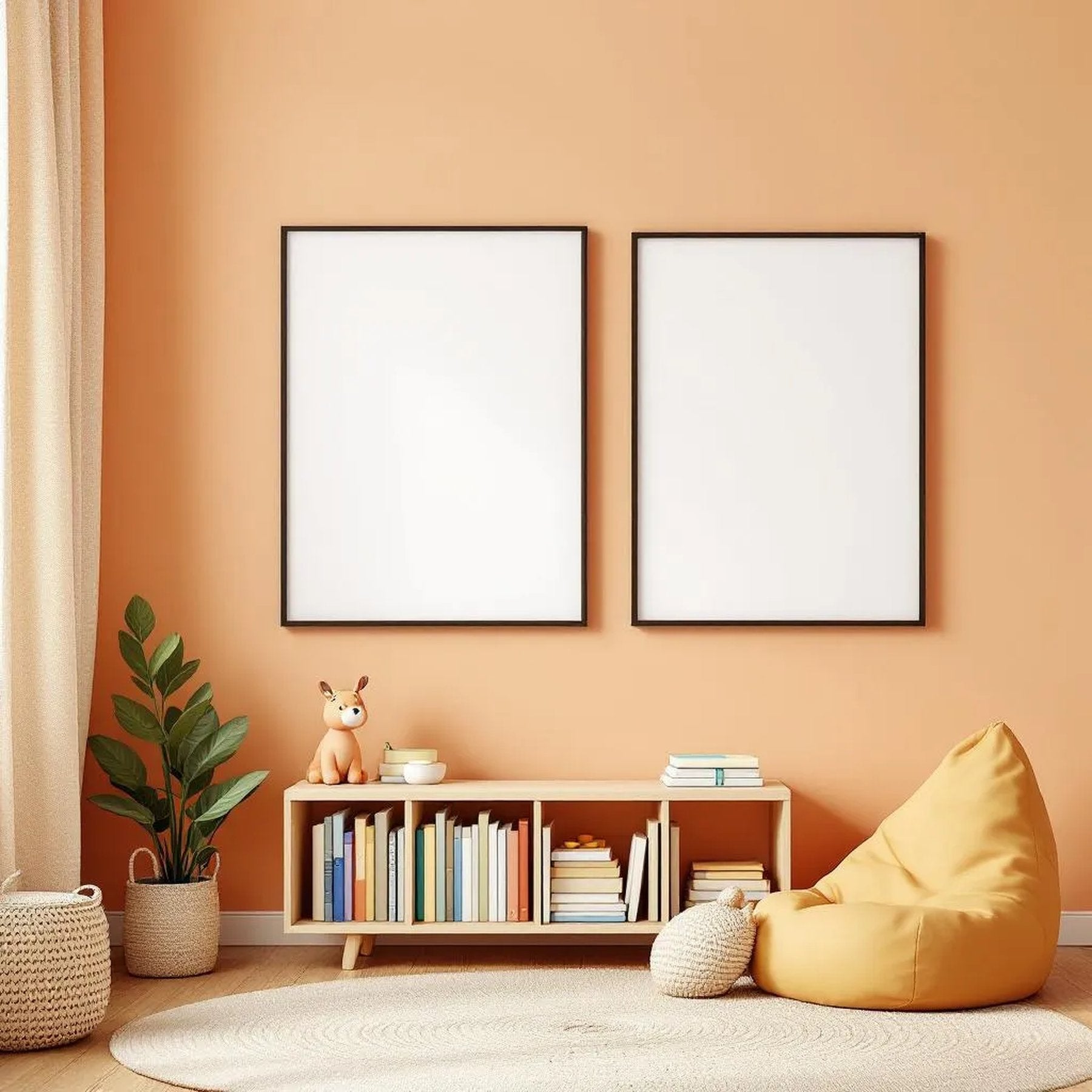 Kids Room Frame Display Mockup — Plain Square Frame Portrait 2:3 — Corner Perspective View — #04697 | MockupBulk