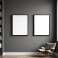 Library & Study Premium Interior Mockup — Plain Square Frame Portrait 2:3 — Corner Perspective View — #04869 | MockupBulk