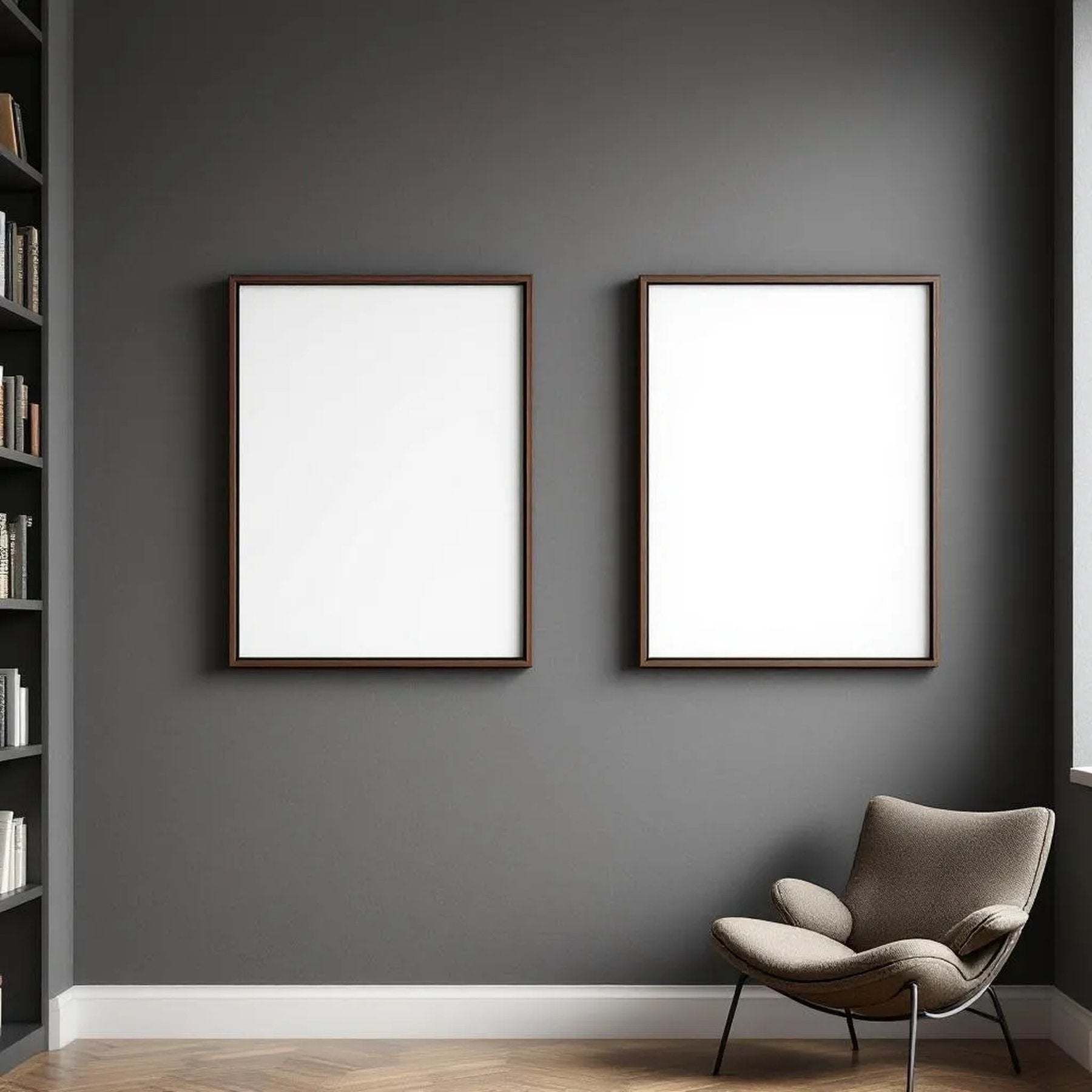 Library & Study Premium Interior Mockup — Plain Square Frame Portrait 2:3 — Corner Perspective View — #04869 | MockupBulk