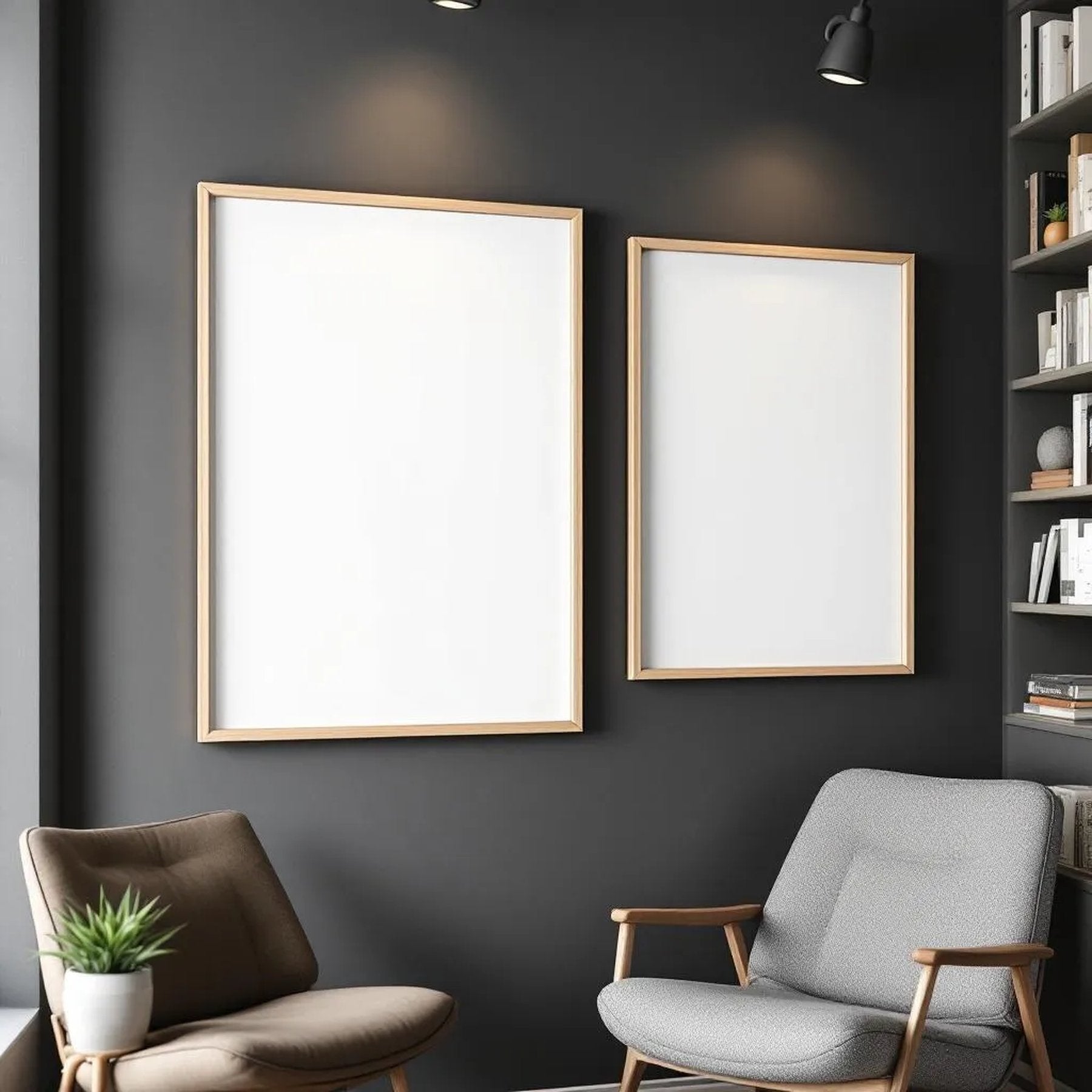 Library & Study Interior Frame Mockup — Plain Square Frame Portrait 2:3 — Corner Perspective View — #04872 | MockupBulk