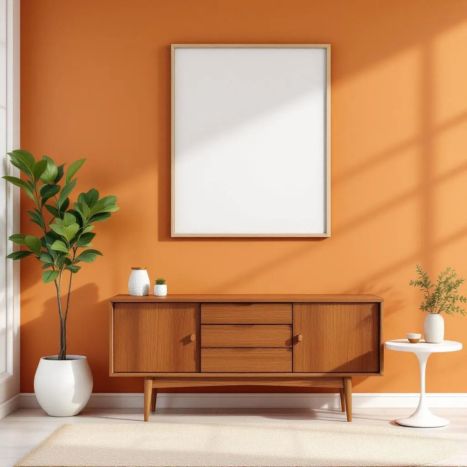 Mid-Century Modern Frame Display Mockup — Plain Square Frame Portrait 2:3 — Corner Perspective View — #04944 | MockupBulk