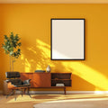 Mid-Century Modern Editorial Room Mockup — Plain Square Frame Portrait 2:3 — Corner Perspective View — #04945 | MockupBulk