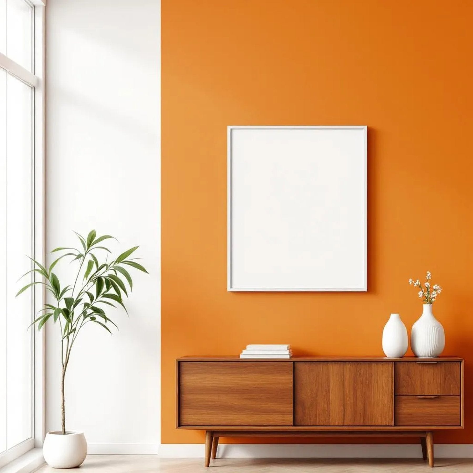 Mid-Century Modern Frame Display Mockup — Plain Square Frame Portrait 2:3 — Corner Perspective View — #04947 | MockupBulk