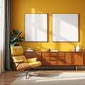 Mid-Century Modern Room Scene Mockup — Plain Square Frame Portrait 2:3 — Corner Perspective View — #04948 | MockupBulk