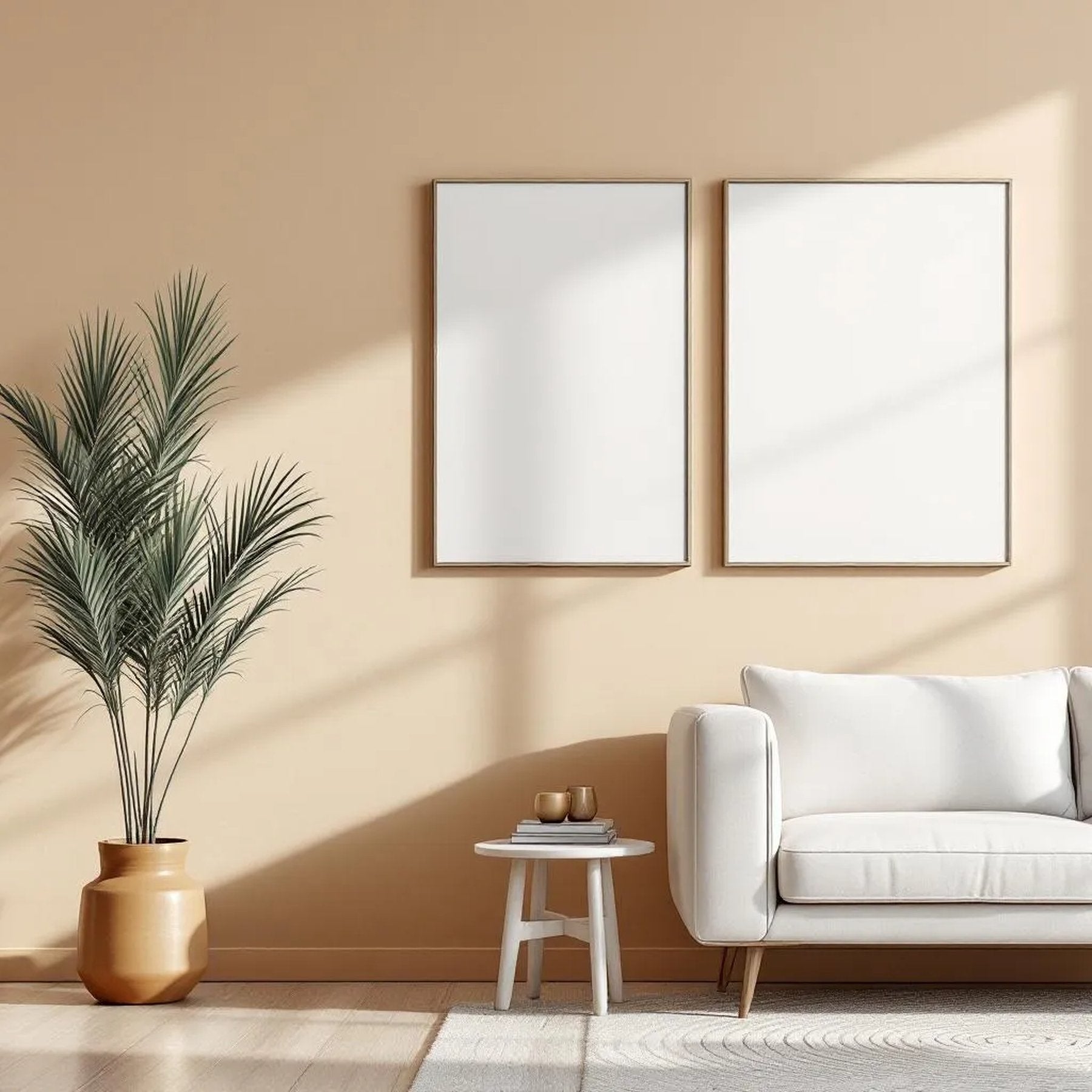 Minimalist White Styled Room Mockup — Plain Square Frame Portrait 2:3 — Corner Perspective View — #04471 | MockupBulk