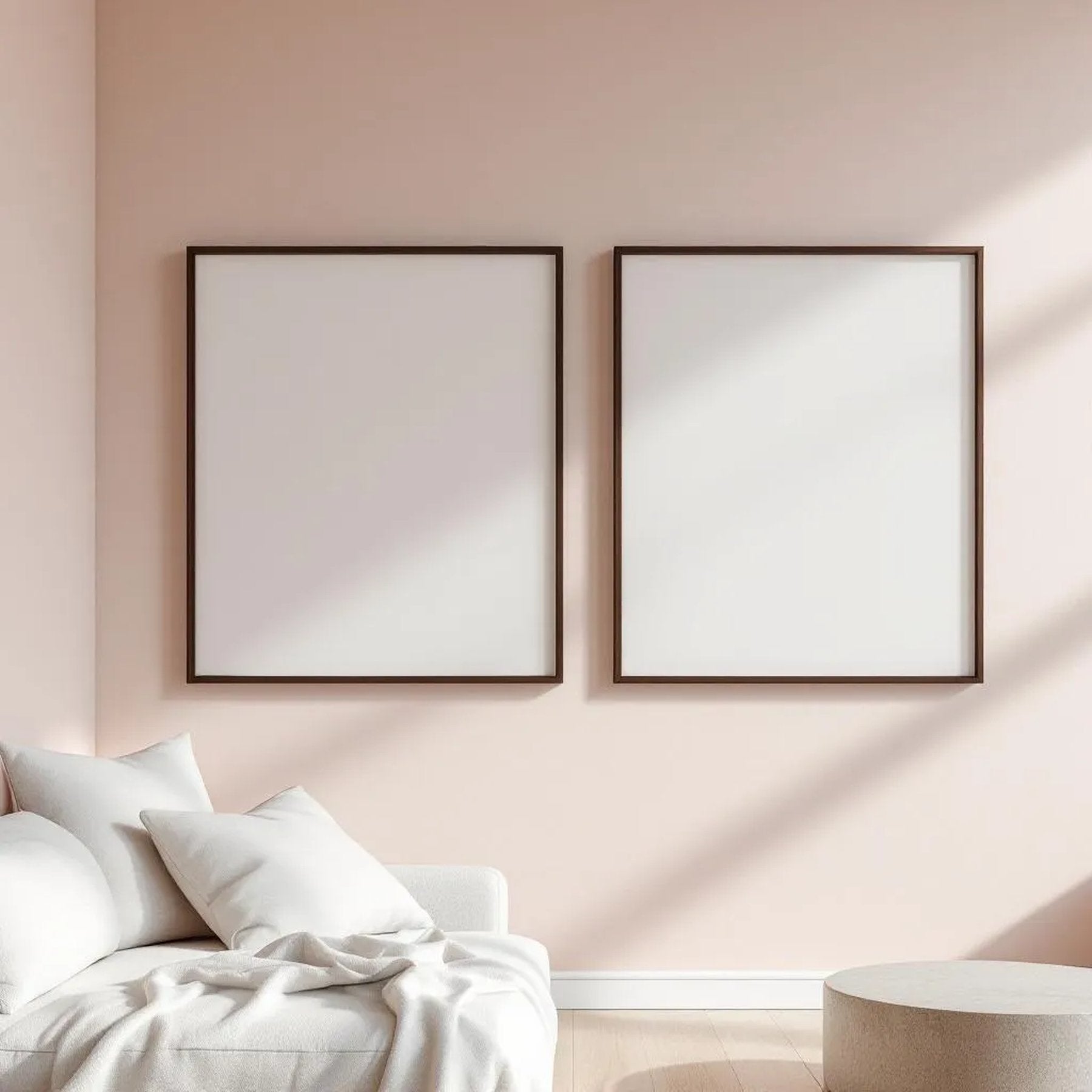 Minimalist White Premium Interior Mockup — Plain Square Frame Square 1:1 — Corner Perspective View — #04473 | MockupBulk