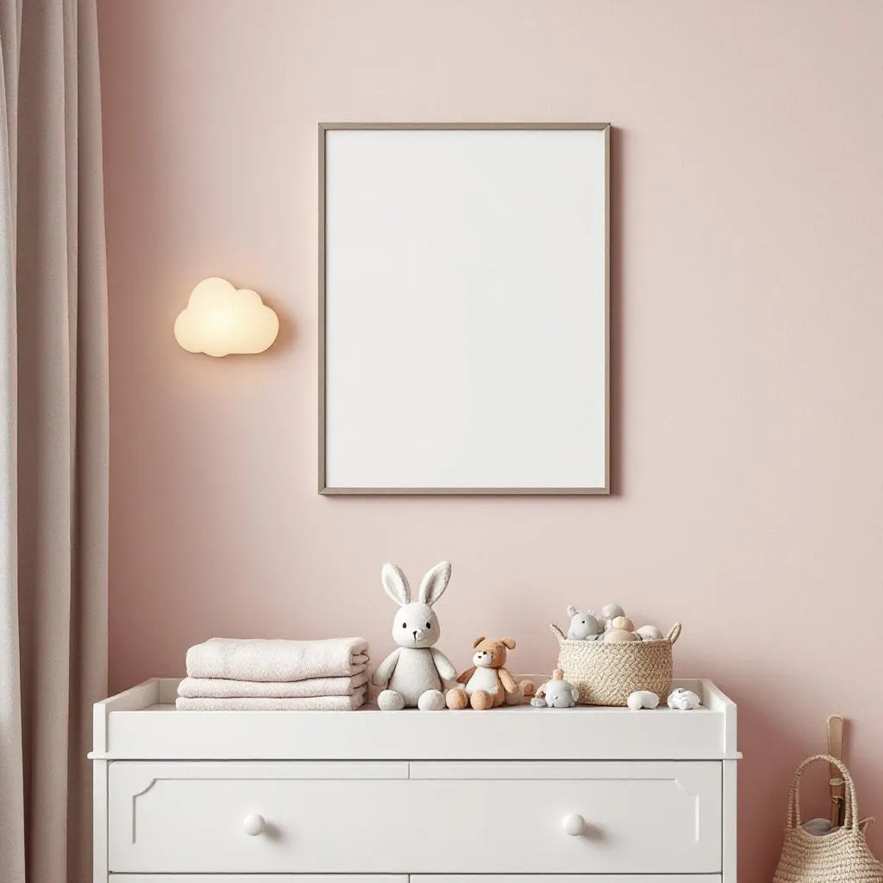 Nursery Interior Frame Mockup — Plain Square Frame Portrait 2:3 — Corner Perspective View — #04671 | MockupBulk