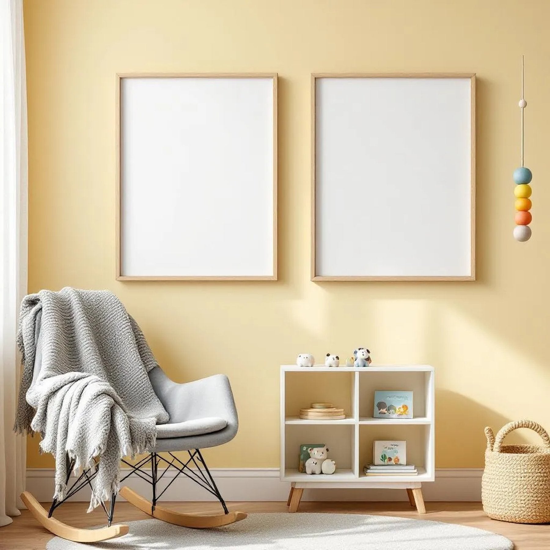 Nursery Wall Art Mockup — Plain Square Frame Portrait 2:3 — Corner Perspective View — #04672 | MockupBulk