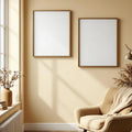 Reading Nook Editorial Room Mockup — Plain Square Frame Portrait 2:3 — Corner Perspective View — #04798 | MockupBulk